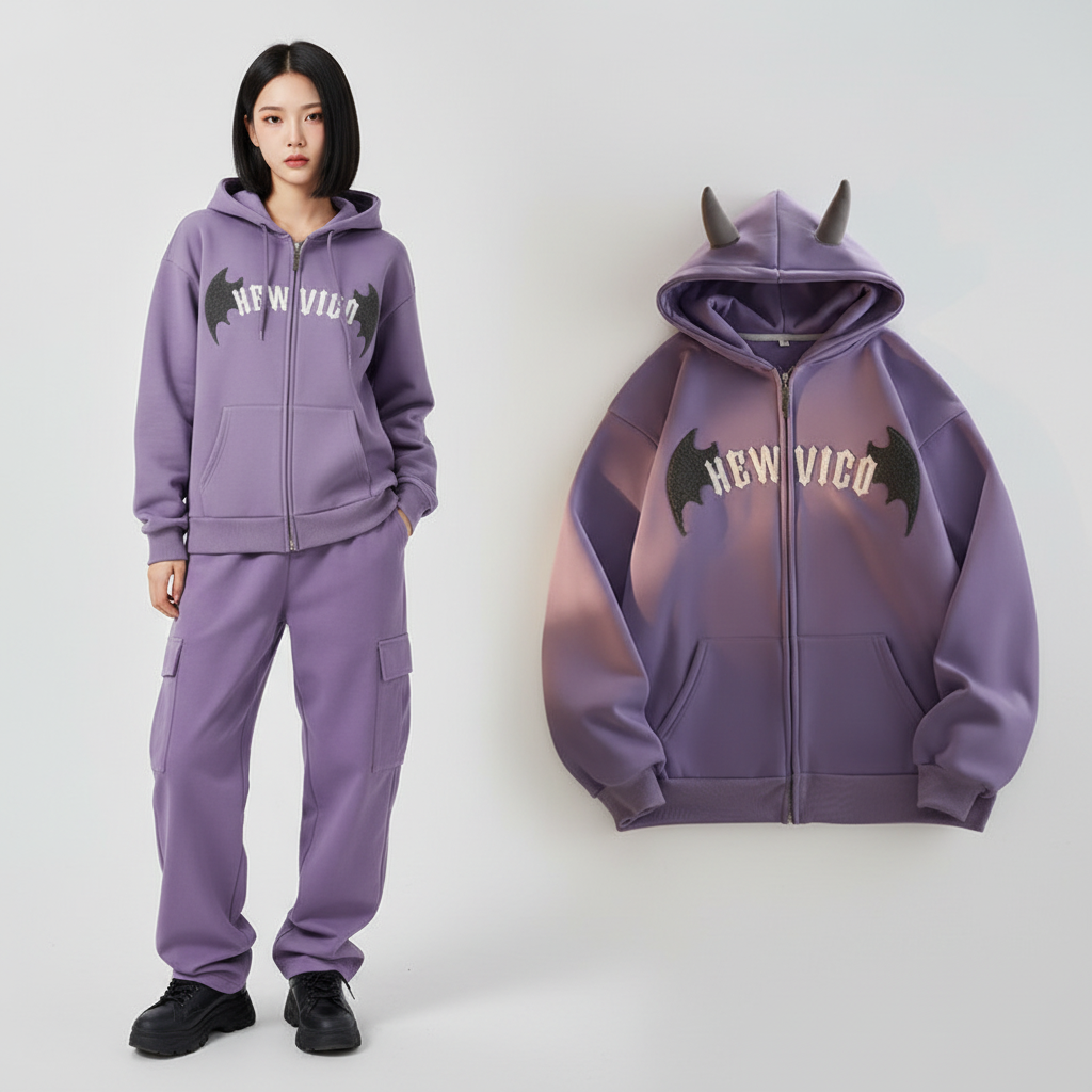 Harajuku Gothic Hoodie für Damen Lila Fledermausflügel