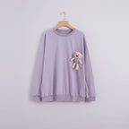 Harajuku oversize plush cute sweatshirt in lavender with small teddy bear plush pocket detail
