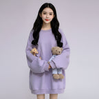 Lavender Harajuku oversize plush cute sweatshirt with teddy bear pocket detail from Vusy Kawai Shop