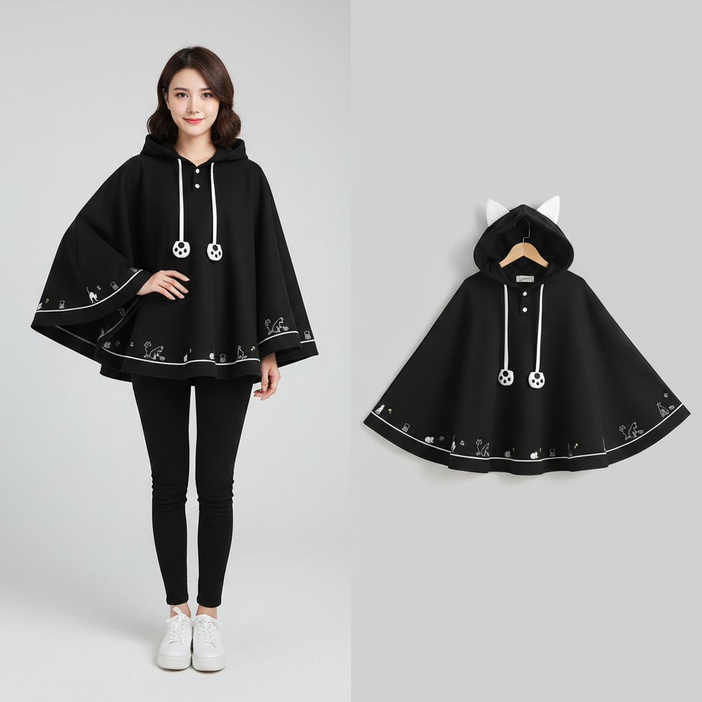 Harajuku-Cape für Damen mit Pfotenabdrücken