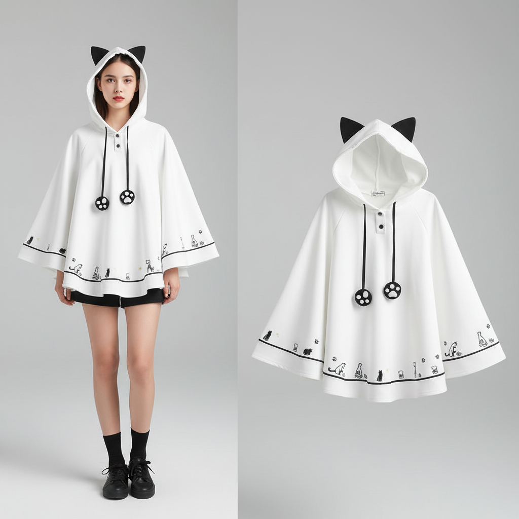 Harajuku-Cape für Damen mit Pfotenabdrücken