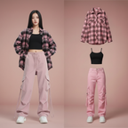 Plaid Shirt Sling Vest and Cargo Pants 3-Piece Set back