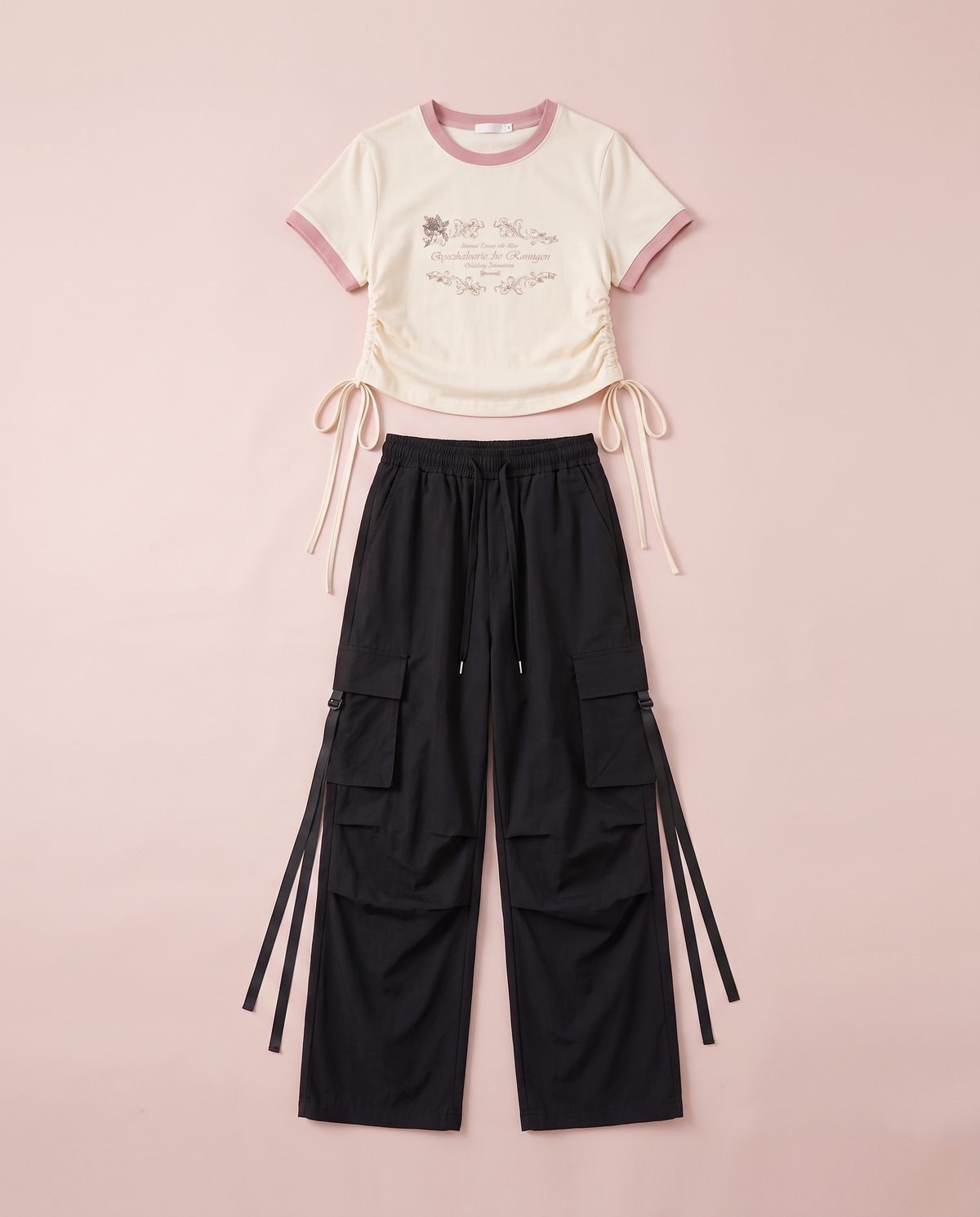 Kawaii Cargo Pants & Tee Matching Set Puppy, Rabbit & Star