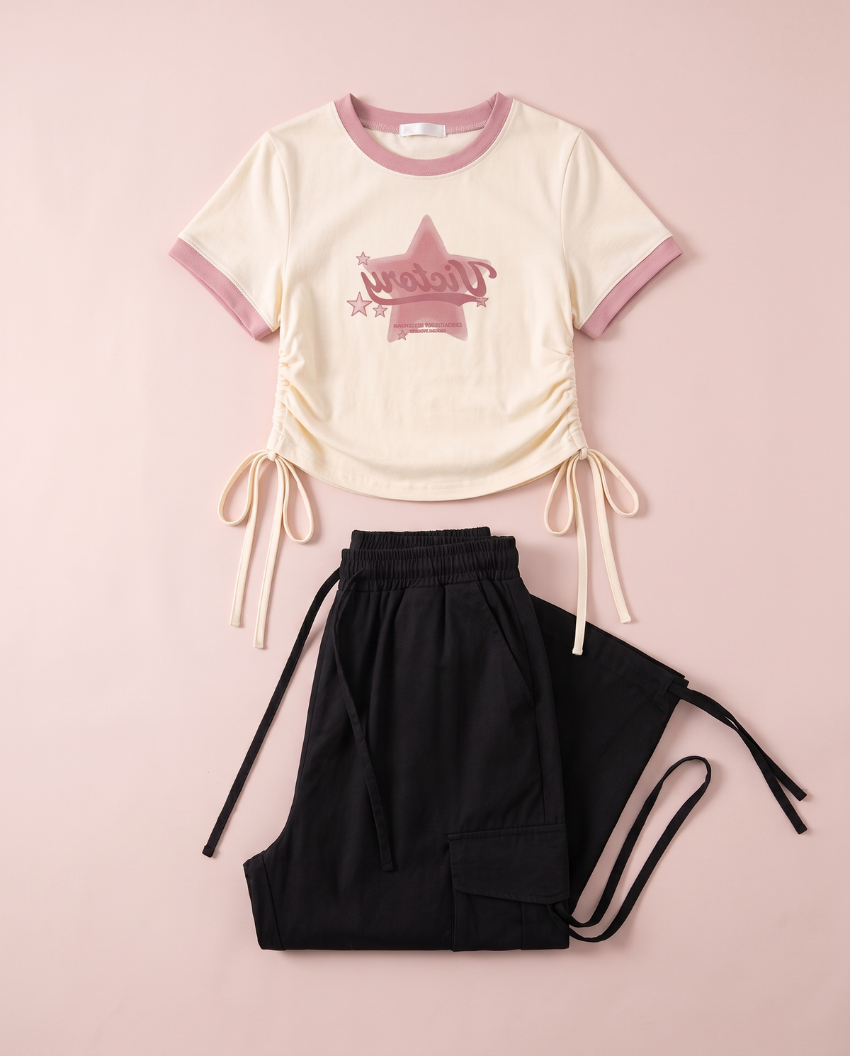 Kawaii Cargo Pants & Tee Matching Set Puppy, Rabbit & Star
