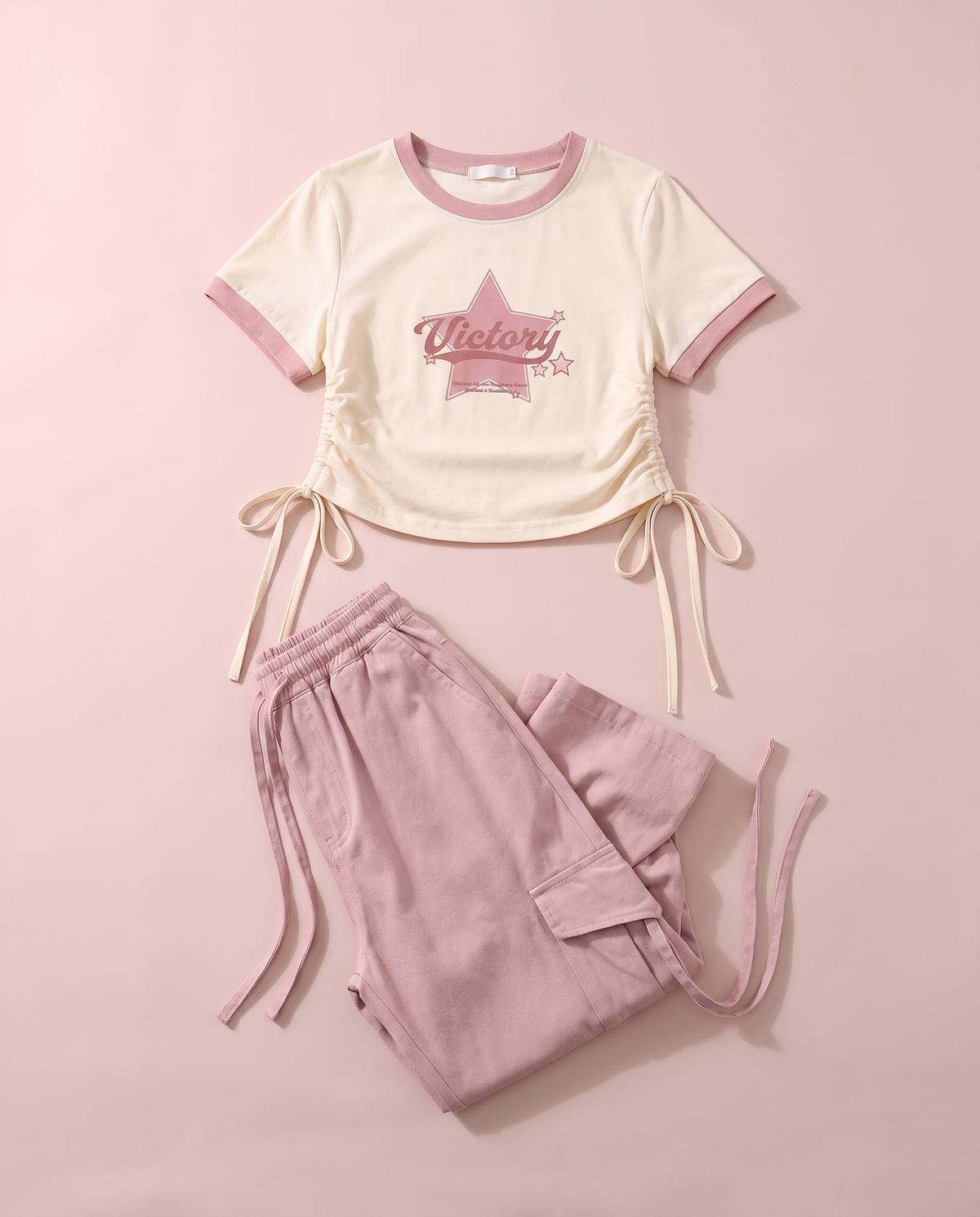 Kawaii Cargo Pants & Tee Matching Set Puppy, Rabbit & Star