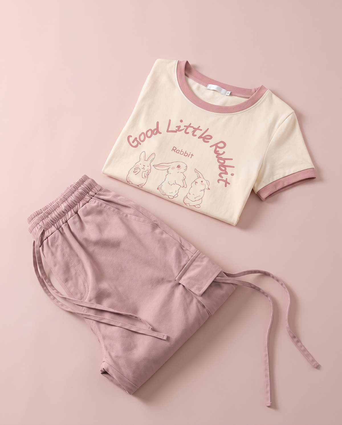 Kawaii Cargo Pants & Tee Matching Set Puppy, Rabbit & Star