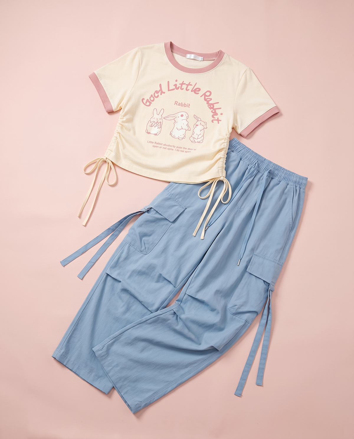 Kawaii Cargo Pants & Tee Matching Set Puppy, Rabbit & Star