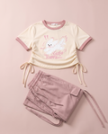 Kawaii Cargo Pants & Tee Matching Set Puppy, Rabbit & Star
