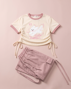 Puppy tee and pink cargo pants matching set - full outfit