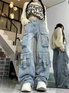 High Waist Cargo Jeans for Women
