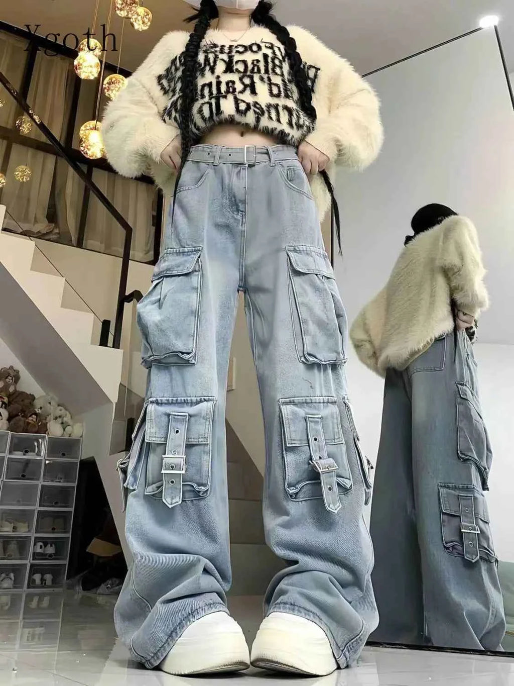 High Waist Cargo Jeans for Women