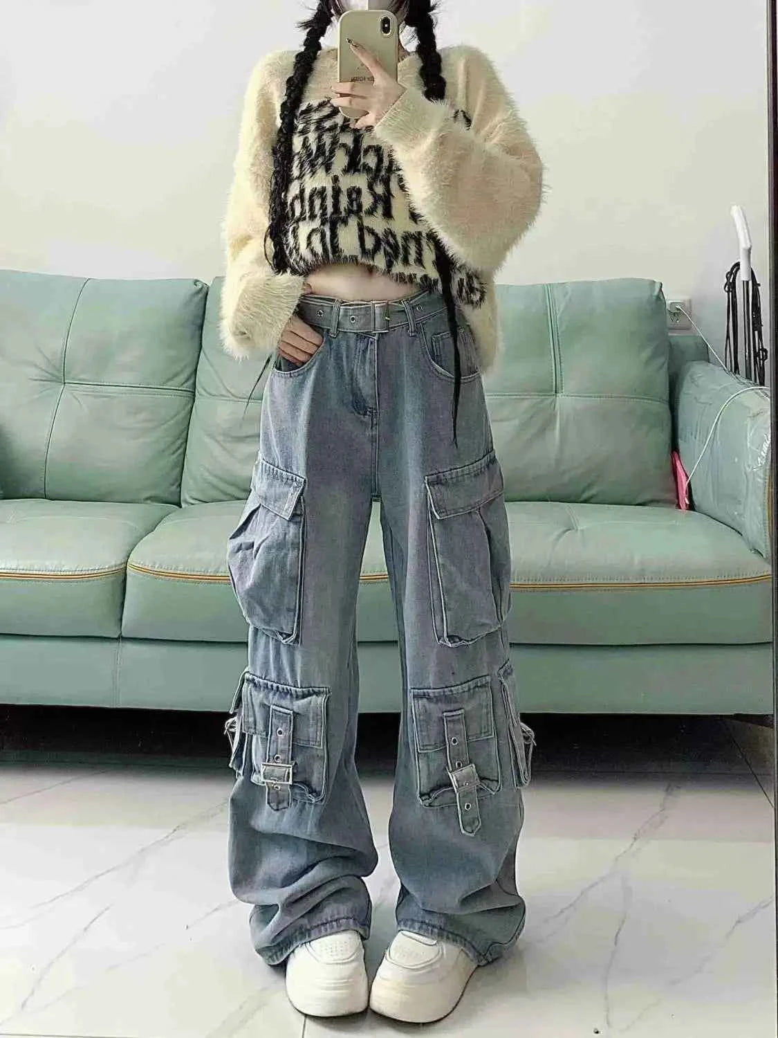 High Waist Cargo Jeans for Women