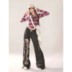 Vusy Kawai Shop High Waist Ripped Black Jeans for Women