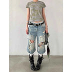 Vusy Kawai High Waisted Denim Shorts for Women