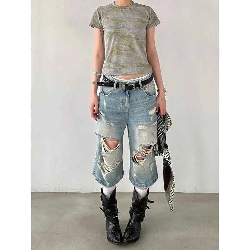 Vusy Kawai High Waisted Denim Shorts for Women