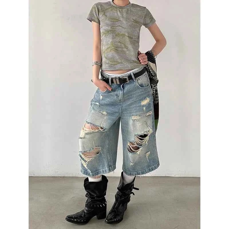 Vusy Kawai High Waisted Denim Shorts for Women