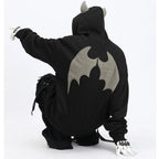 Black japanese devil anime hoodie for couples with gray devil wings and horn details on hood