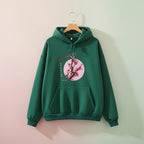 Green hoodie with Japanese flower graphic sweatshirt design featuring cherry blossoms in a pink circle