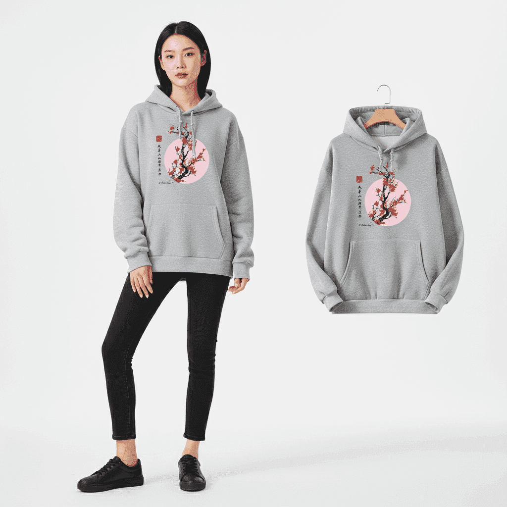 Kapuzenpullover mit japanischem Blumenmotiv