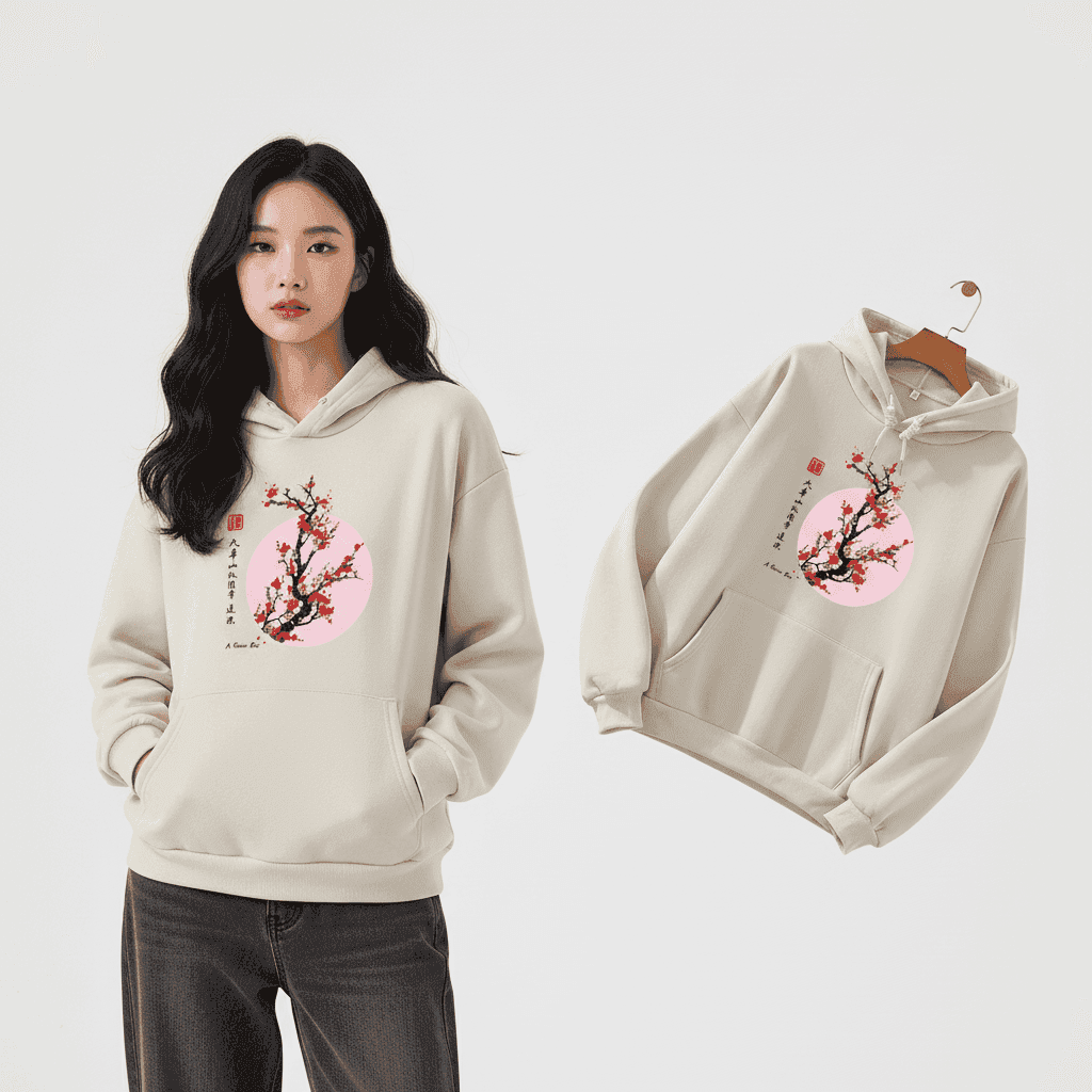 Kapuzenpullover mit japanischem Blumenmotiv