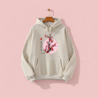 Beige Japanese flower graphic sweatshirt with cherry blossom design and hood from Vusy Kawai Shop