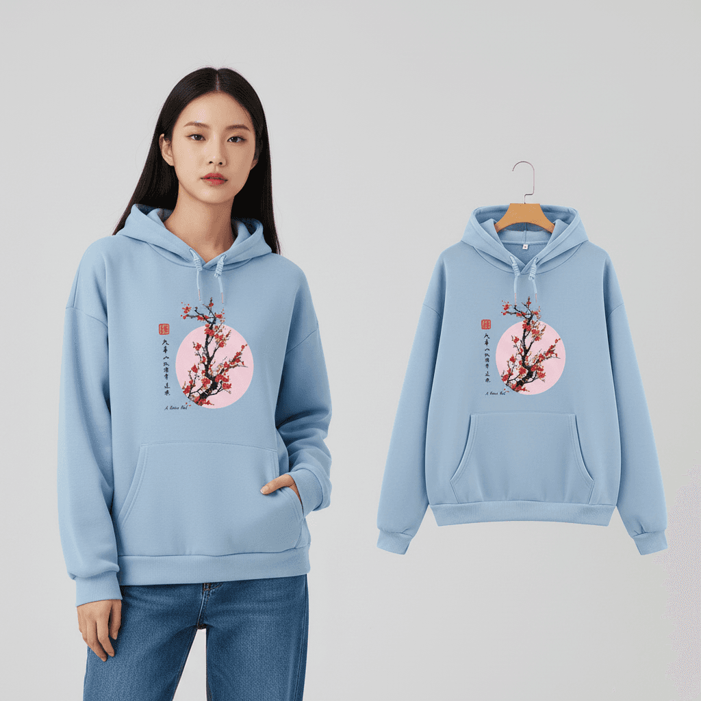 Kapuzenpullover mit japanischem Blumenmotiv