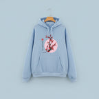 Light blue hoodie with Japanese flower graphic sweatshirt featuring red blossom design on front