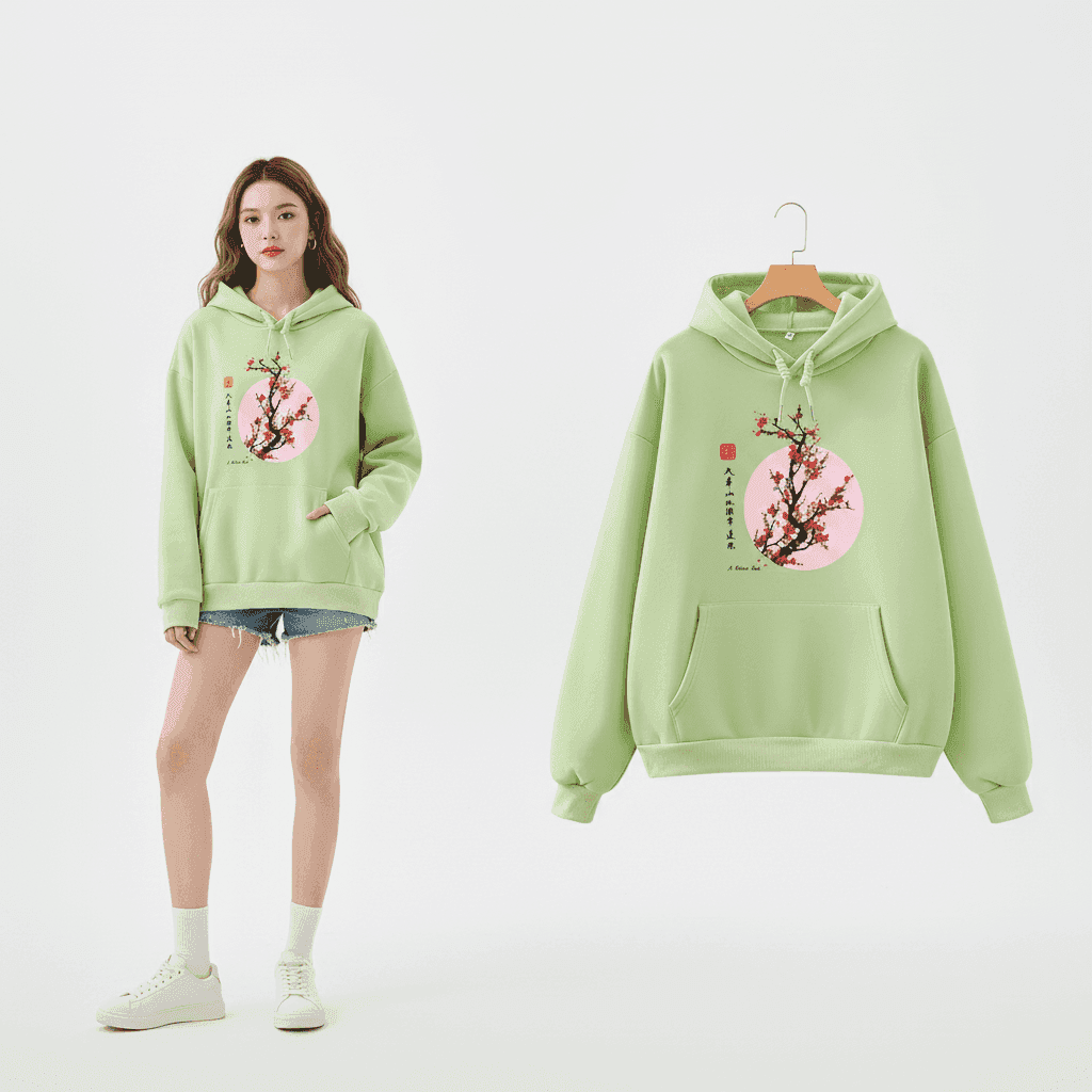 Kapuzenpullover mit japanischem Blumenmotiv