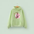 Light green Japanese flower graphic sweatshirt with cherry blossom design and front pocket