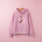 Pink Japanese flower graphic sweatshirt with hood and front pocket from Vusy Kawai Shop