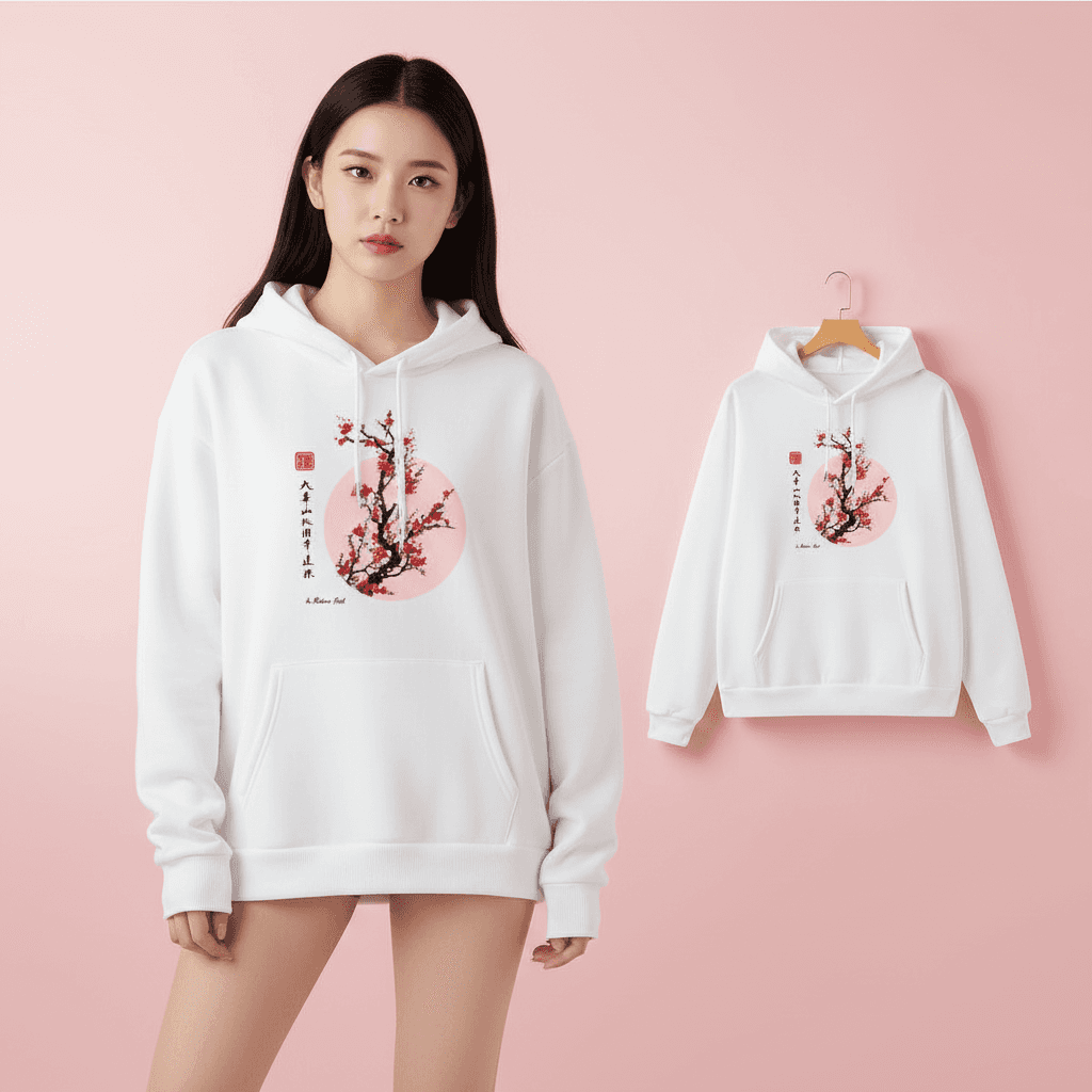 Kapuzenpullover mit japanischem Blumenmotiv
