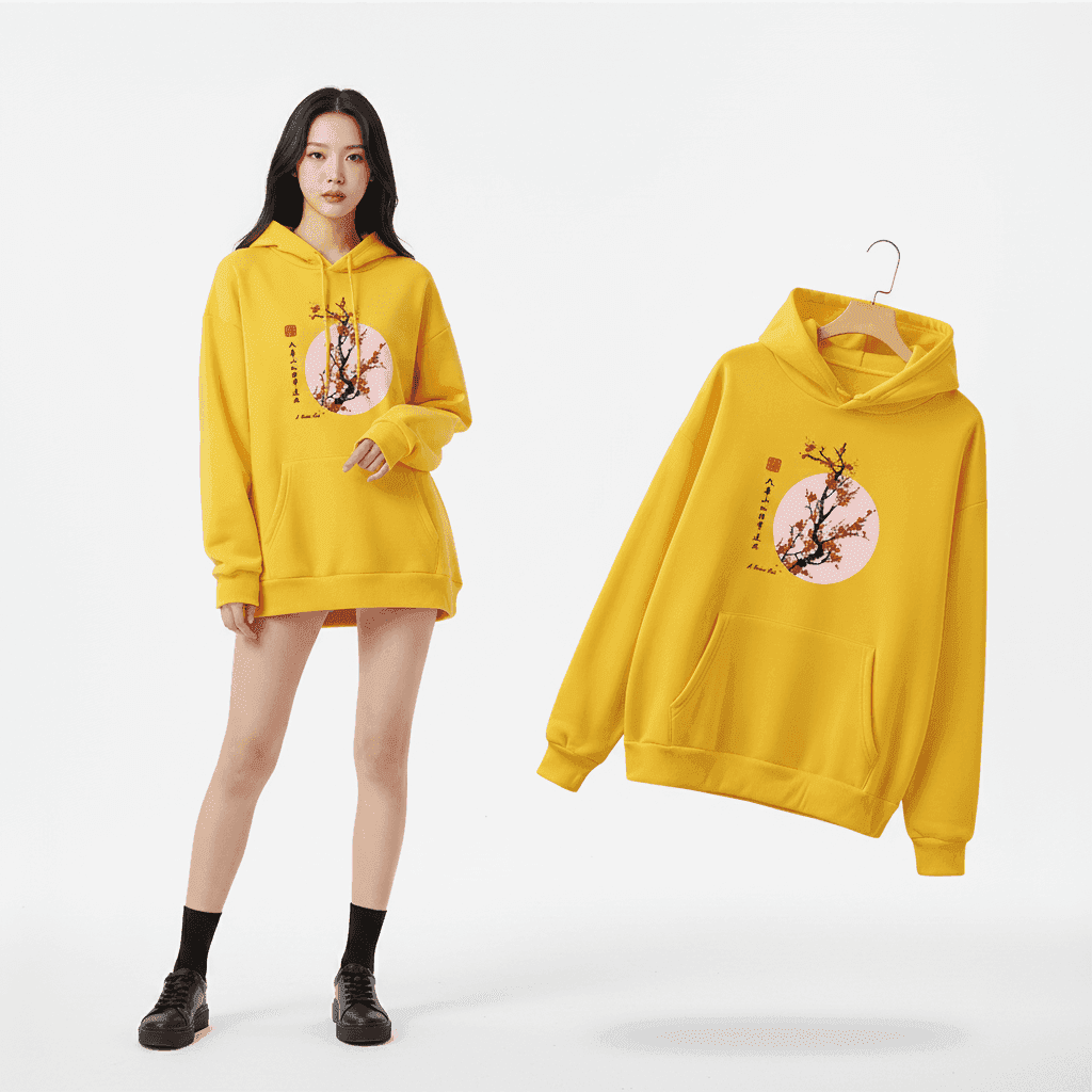 Kapuzenpullover mit japanischem Blumenmotiv