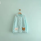 Light blue japanese style cartoon print coat with white polka dots and cute bear faces on front pockets