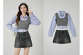 Koreas gestreiftes Hemd- und Pullover-Set, blauer zweiteiliger Preppy-Look