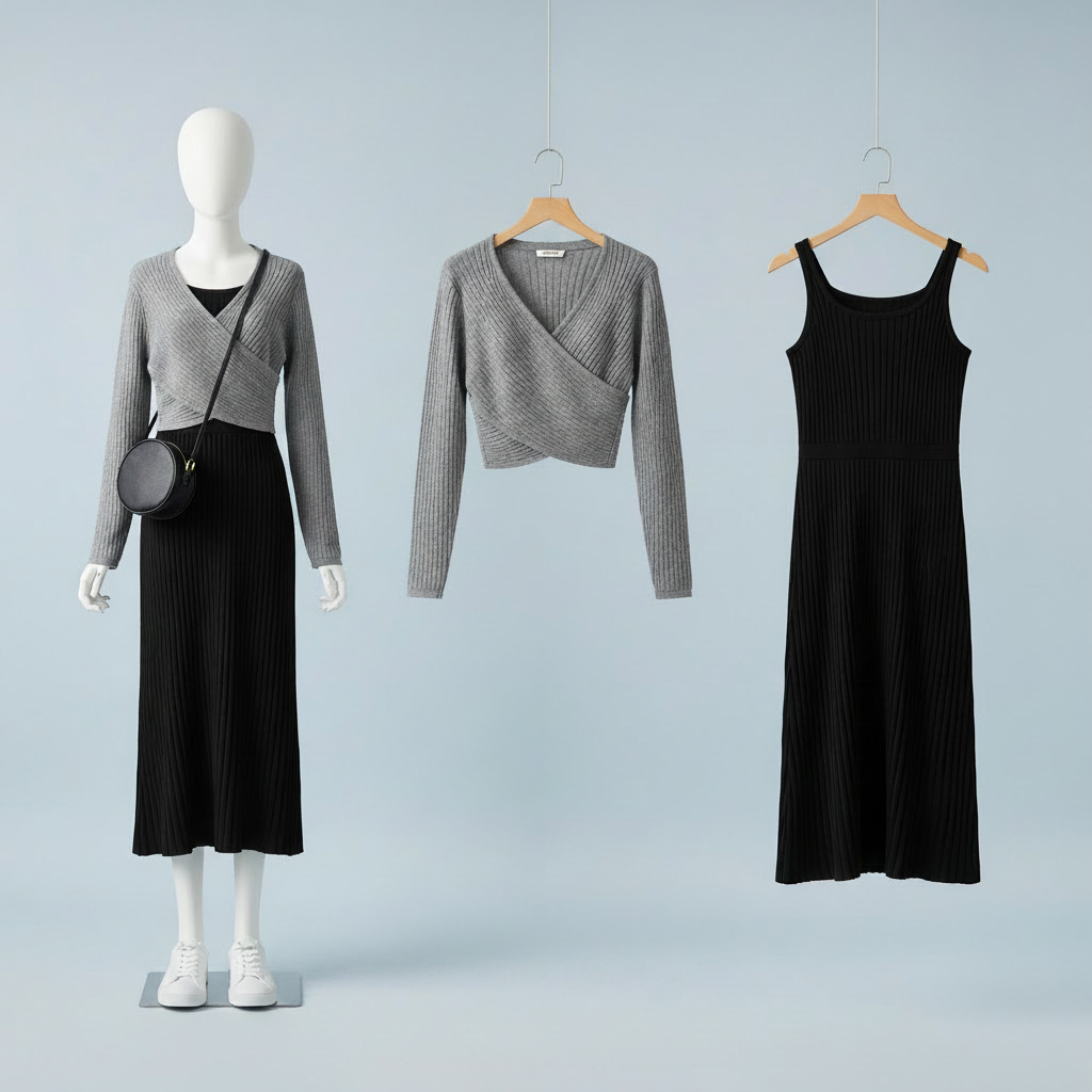 Womens Sleeveless Knit Dress Cardigan Two Piece Set - Vusy Kawaii Shop