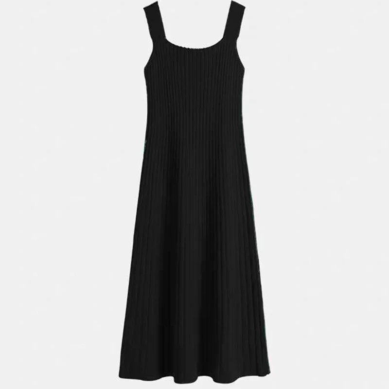 Black sleeveless knit dress from Womens Sleeveless Knit Dress Cardigan Two Piece Set by Vusy Kawai Shop