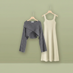 Womens Sleeveless Knit Dress Cardigan Two Piece Set - Vusy Kawaii Shop
