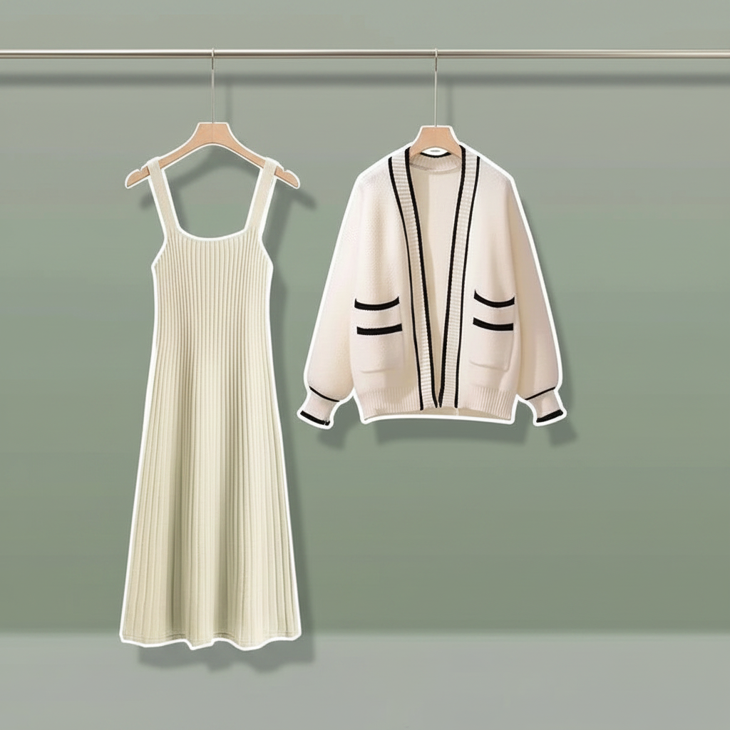 Womens Sleeveless Knit Dress Cardigan Two Piece Set - Vusy Kawaii Shop