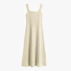 Womens Sleeveless Knit Dress Cardigan Two Piece Set beige ribbed sleeveless knit dress front view