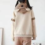 Kawaii bear japanese hoodie for women in beige and brown with bear ears on hood from Vusy Kawai Shop
