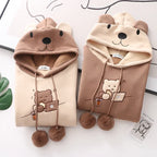 Kawaii bear japanese hoodie for women in beige and brown with bear face hood and cute bear embroidery