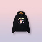 Black hoodie with kawaii bear print sweatshirt harajuku style featuring a pink bear and cute colorful accents