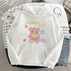White kawaii bear print sweatshirt harajuku style with happy time design from Vusy Kawai Shop