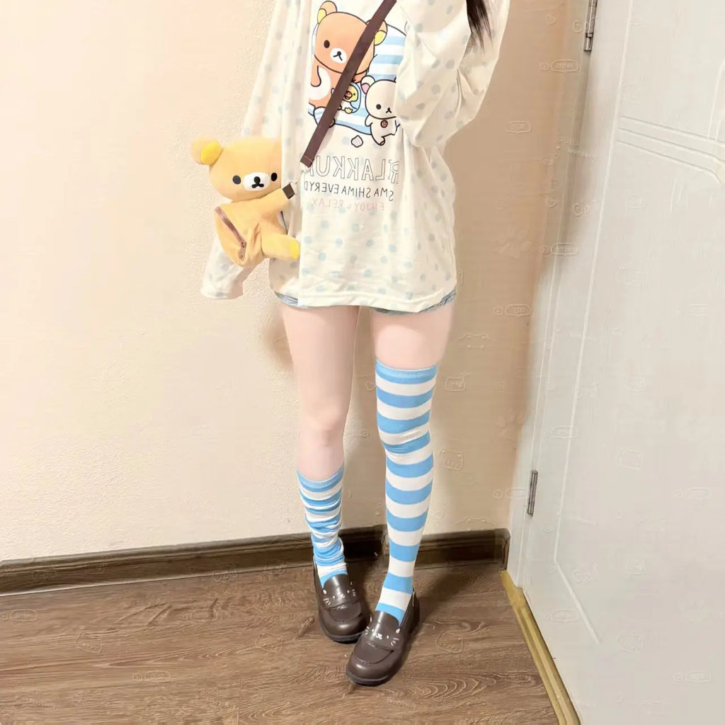 Vusy Kawai Shop kawaii cartoon long sleeve t shirt featuring cute bear characters in light pastel colors