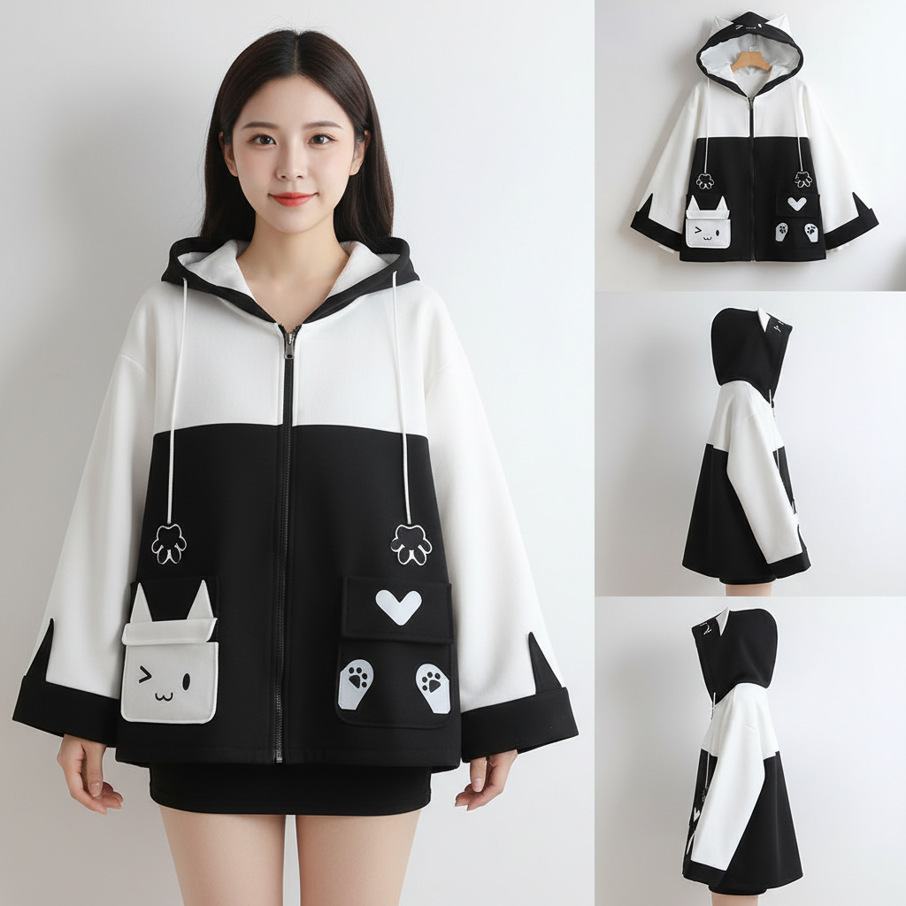 Kawaii Katzenohr Kapuzenjacke für Frauen