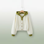 Kawaii fashion butterfly embroidered hoodie in white with green hood and cuffs, cozy and stylish