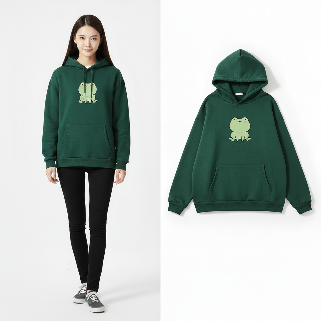 Sweat à capuche japonais Kawaii avec grenouille et poches