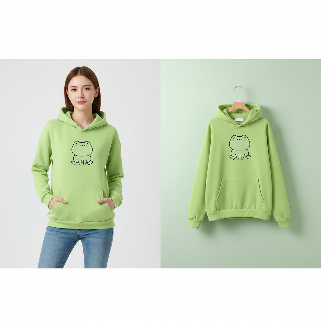 Sweat à capuche japonais Kawaii avec grenouille et poches