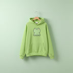 Green kawaii Japanese frog hoodie with Pockets featuring a cute frog graphic on front