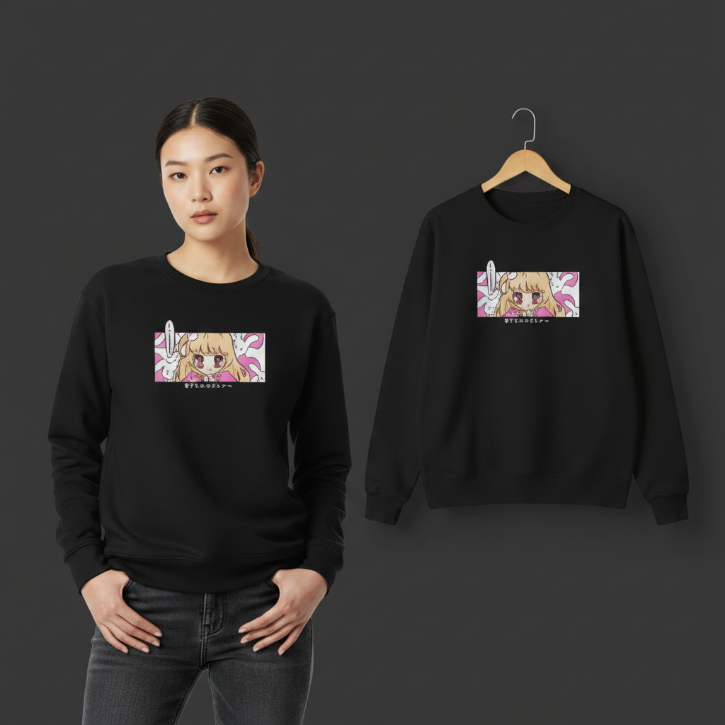 Kawaii japanisches pinkes Cartoon-Sweatshirt
